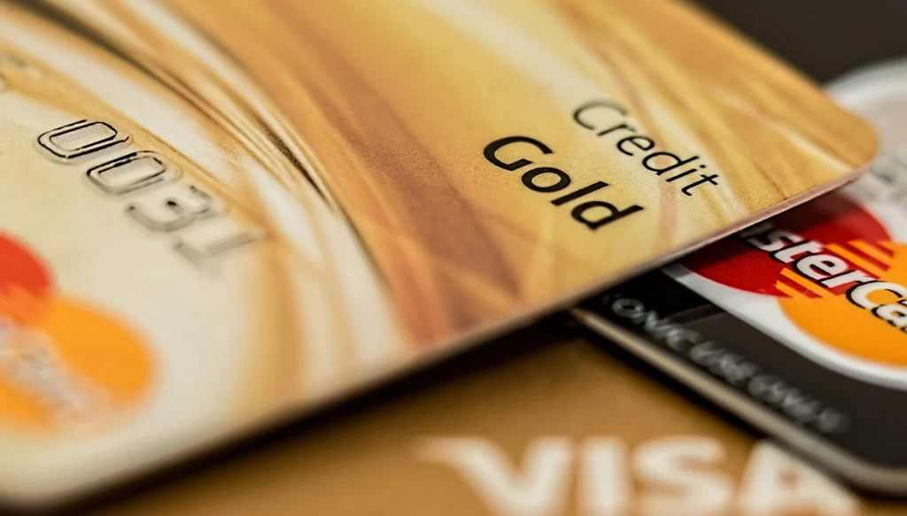 close up of gold credit card